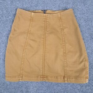 Free People Women's Modern Femme Khaki Golden Denim Jean Short Mini Skirt Sz 0